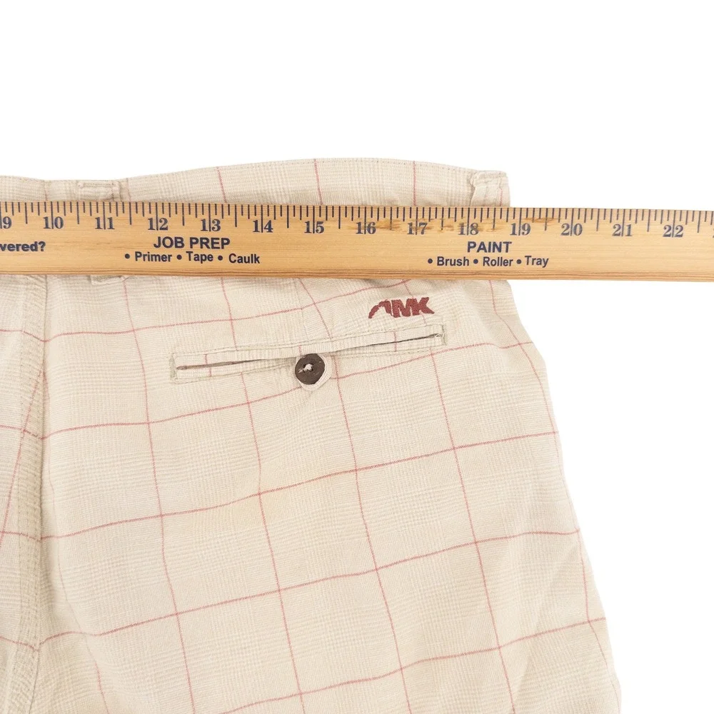 Mountain Khakis Mens 38 Linen Cotton Blend Shorts Beige Red Windowpane Gorpcore